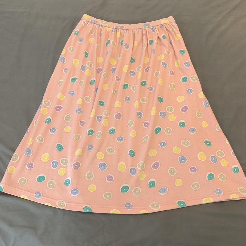 Vintage Koret Skirt Womens Small Pink Polka Dot A-Line Midi Elastic Waist USA